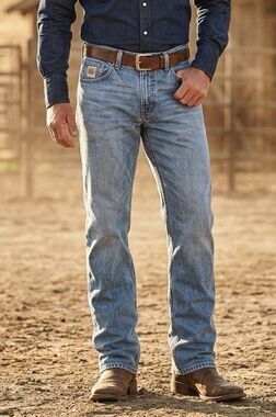 🔥Cinch Men's White Label Relaxed Fit Medium Stone Wash Jeans Distressed Cowboy